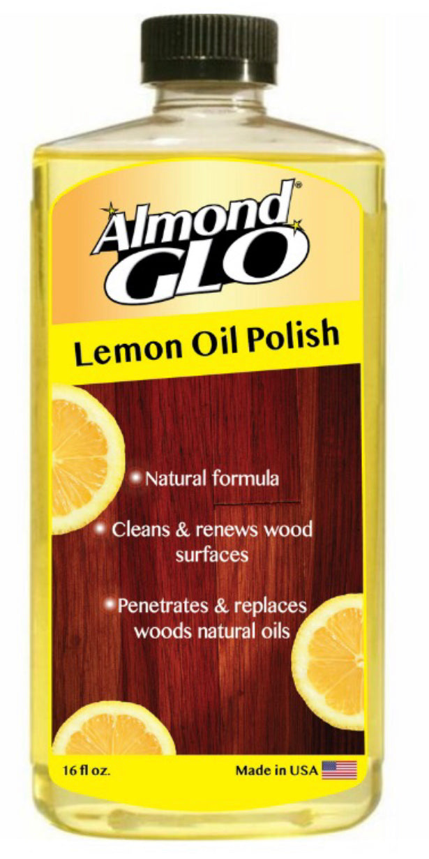 Almond Glo 2 Pack Lemon Oil Polish, 16 oz -Natural Lemon Scented Wood Cleaner & Furniture Polish, Cleans, Renews, Restores & Rejuvenates Wood Surfaces
