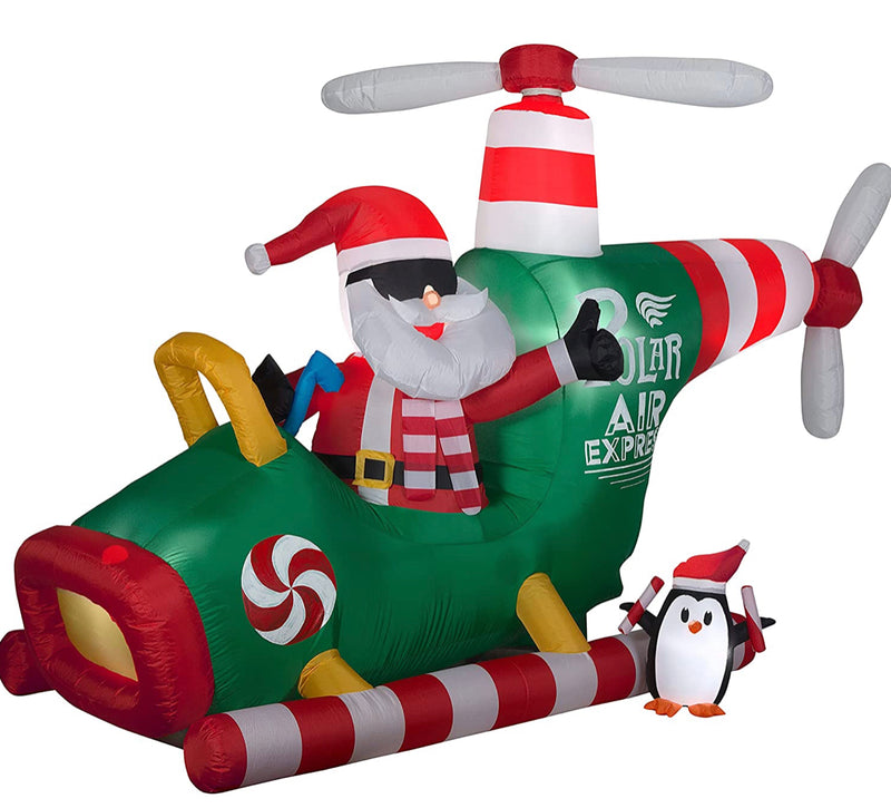 Gemmy Animated 9.5Ft Helicopter Airblown Inflatable Santa with Penguin