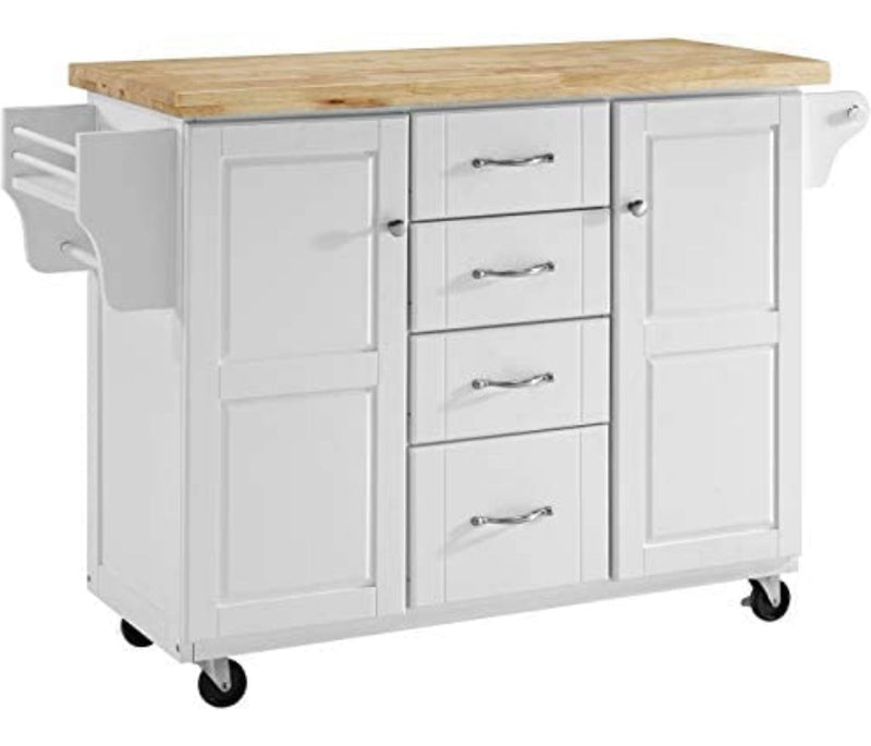 Home Outfitters Kitchen Cart with Natural Top, White