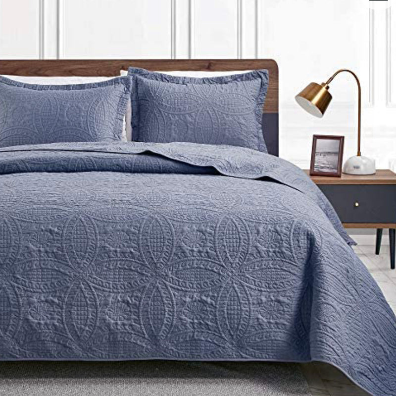 Home Outfitters Quilts for Queen Bed Blue Bedspreads - Soft Bed Summer Quilt Lightweight Microfiber Bedspread- Modern Style Coin Pattern Coverlet for All Season - 3 Piece (1 Quilt, 2 Pillow Shams)