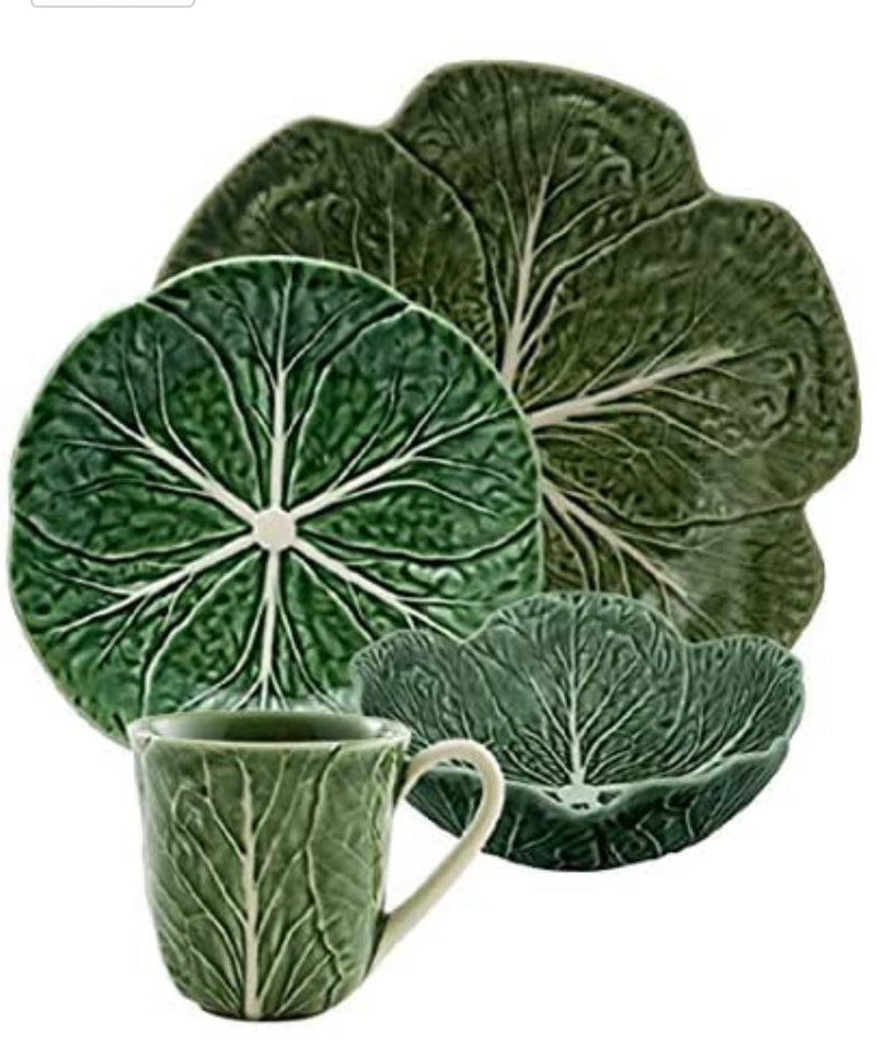 Bordallo Pinheiro Green Cabbage Earthenware 4-Piece Dishware Set