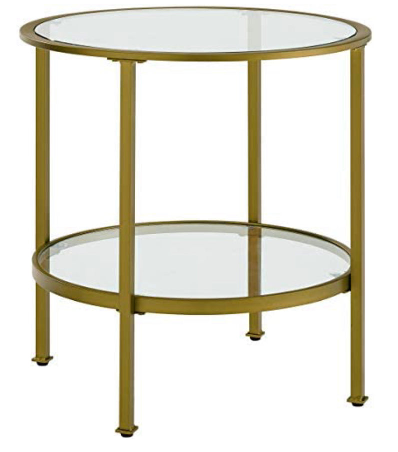 Crosley Furniture Aimee Round End Table, Gold and Glass