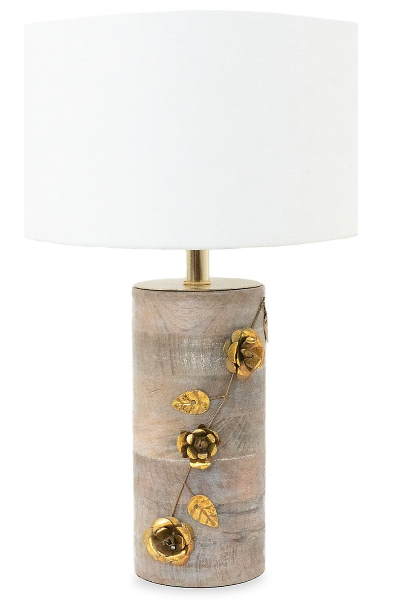 Anaya Metal Flower & Wood Table Lamp