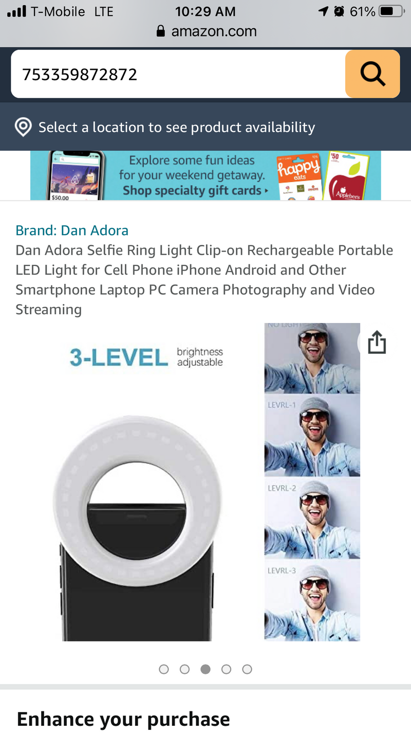 Funky Rico Selfie Ring Light Clip-on Rechargeable Portable LED Light for Cell Phone iPhone Android and Other Smartphone Laptop
