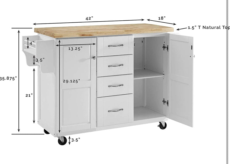 Home Outfitters Kitchen Cart with Natural Top, White
