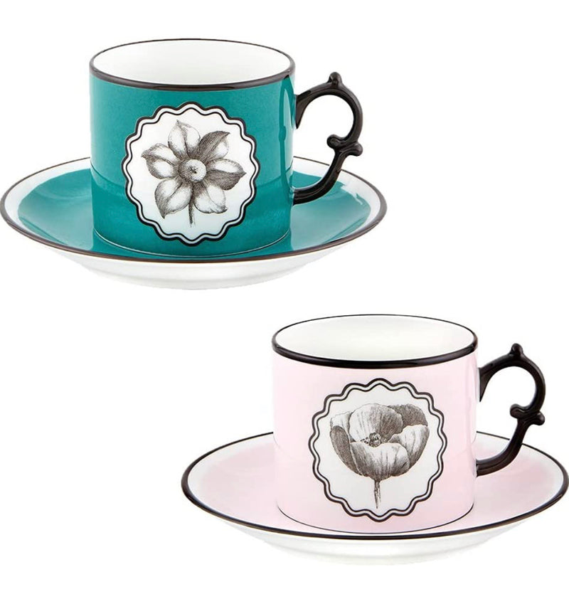 Christian Lacroix 21133531 Herbariae Set 2 Tea Cups And Saucer Pink And Peacock