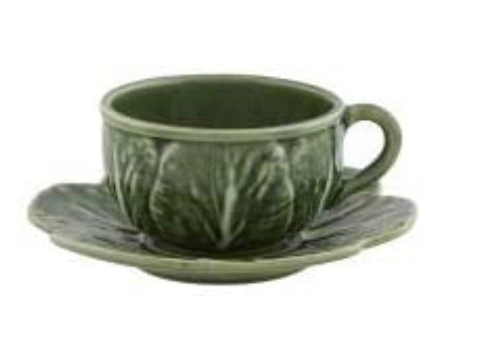Bordallo Pinheiro Cabbage Tea Cup and Saucer Green, Set of 4