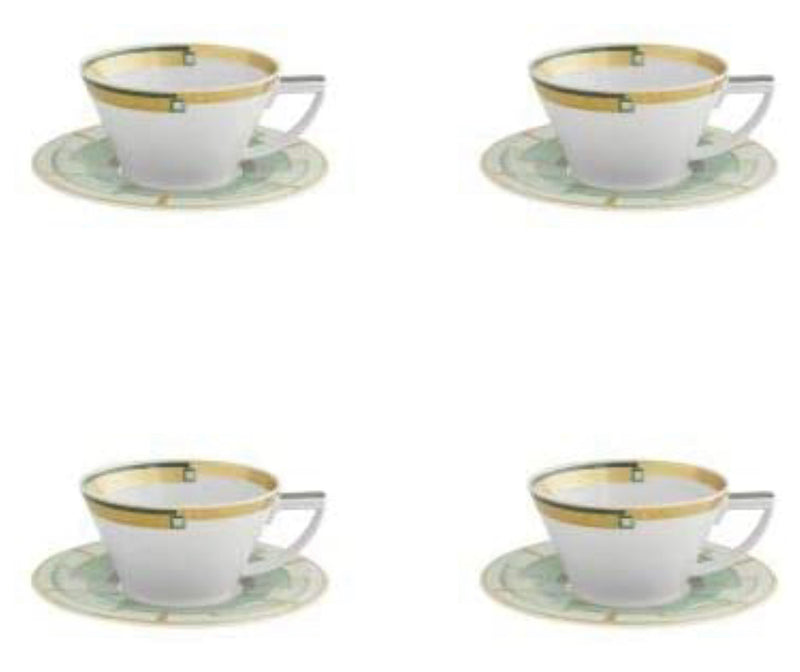 Vista Alegre Emerald Tea Cup and Saucer, Set of 4