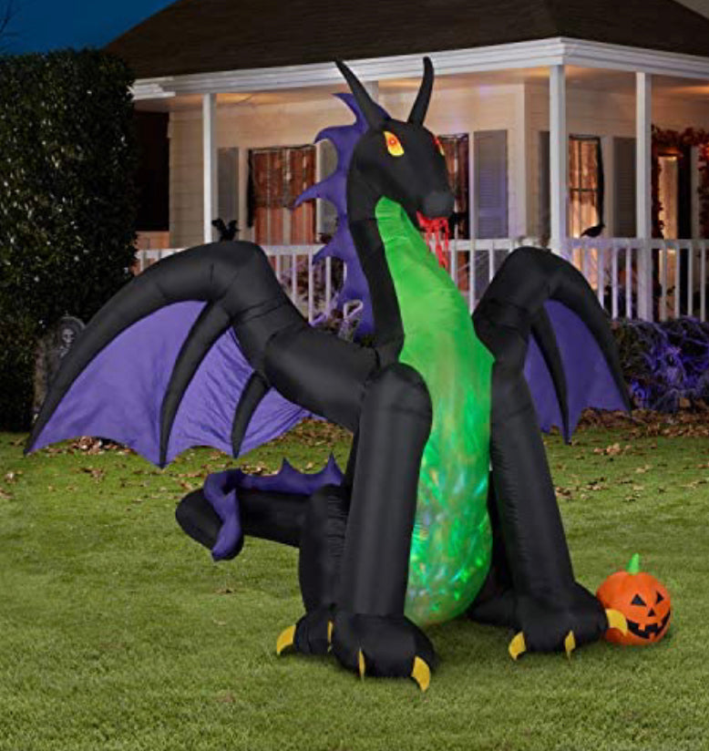 Gemmy Halloween 11 ft Animated Projection Dragon with Wings Airblown Inflatable