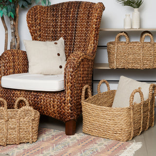 Set of 3 Rectangle Braided Rush Baskets  Ear Handles