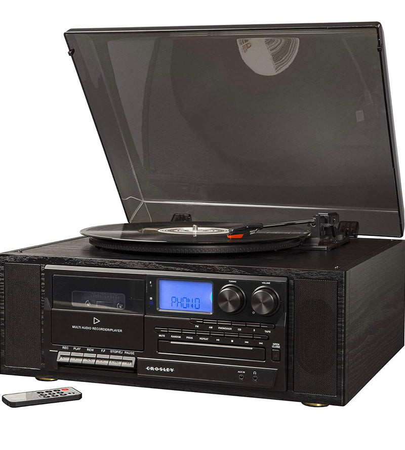 Crosley Ridgemont 3-Speed Turntable with Bluetooth, AM/FM Radio, CD Player, Cassette Deck, and Aux-in