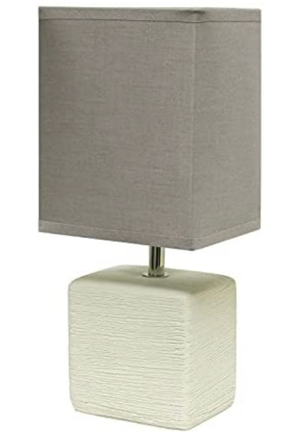 Simple Designs LT2072-GOW Petite Faux Stone Fabric, OffWhite with Gray Shade Table Lamp