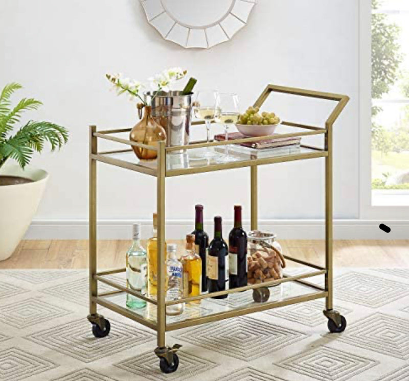 Crosley Furniture Aimee Rolling Bar Cart, Gold and Glass