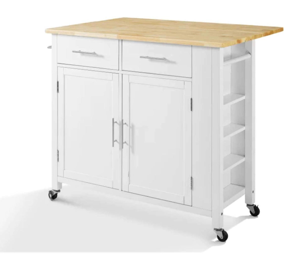 Crosley Savannah Wood Top Drop-Leaf Kitchen Island/Cart White/Natural ...