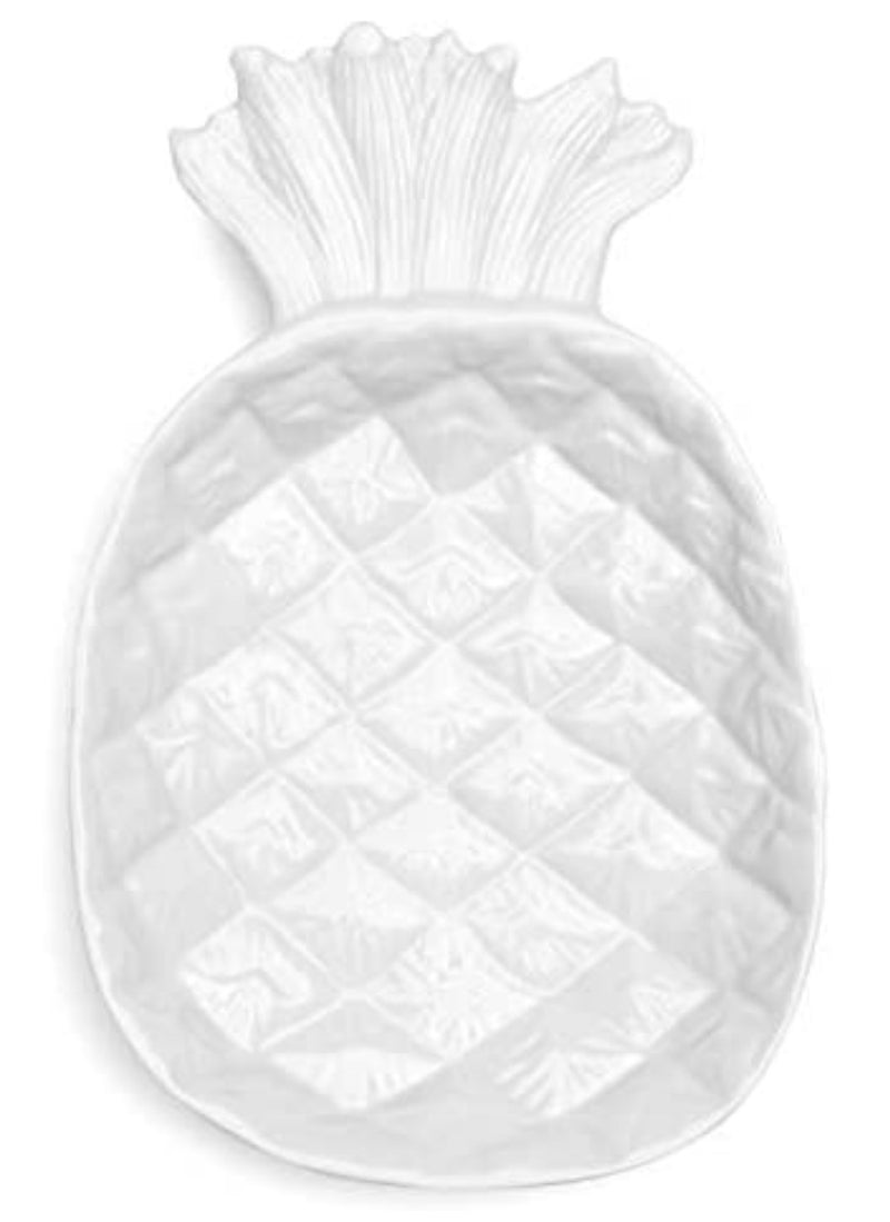 Q Squared Pineapple Serving Platter, BPA-Free Shatterproof Melamine, 10 by 16-Inches, White
