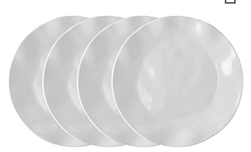 Q Squared Ruffle in Round BPA-Free Melamine Round Dinner Plate, 10-1/2 Inches, Set of 4, White