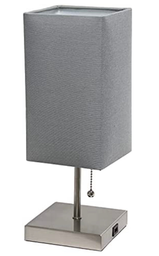 Simple Designs LT1087-GRY Table Lamp, Brushed Nickel Base/Gray Shade