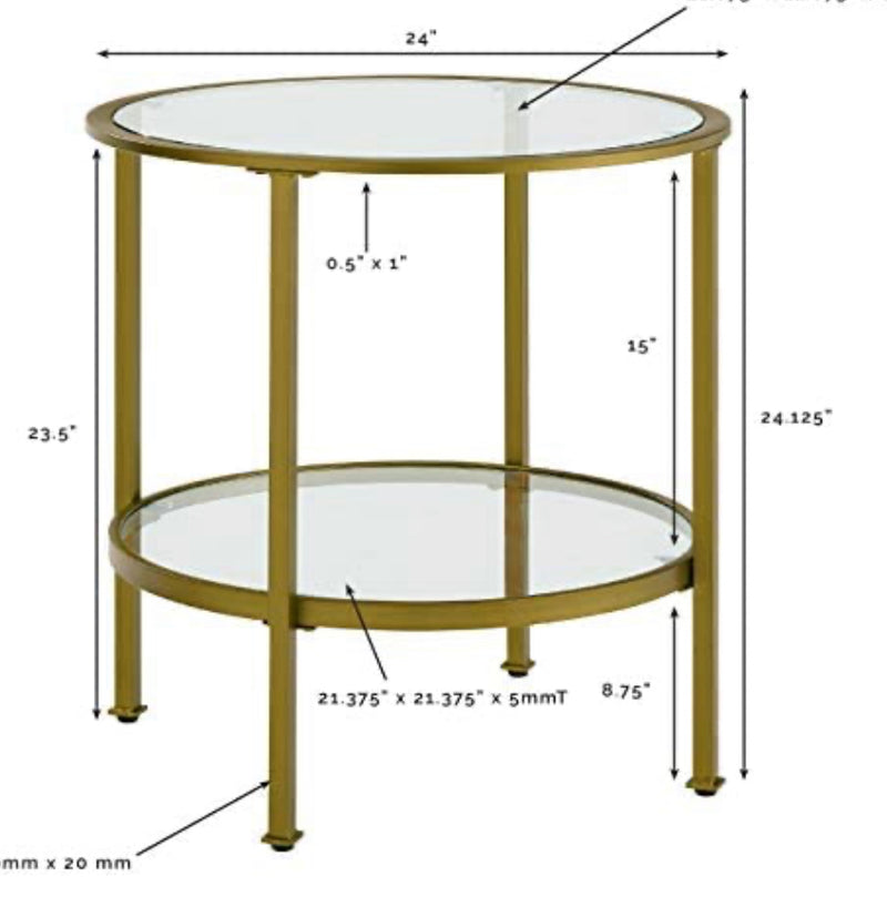 Crosley Furniture Aimee Round End Table, Gold and Glass