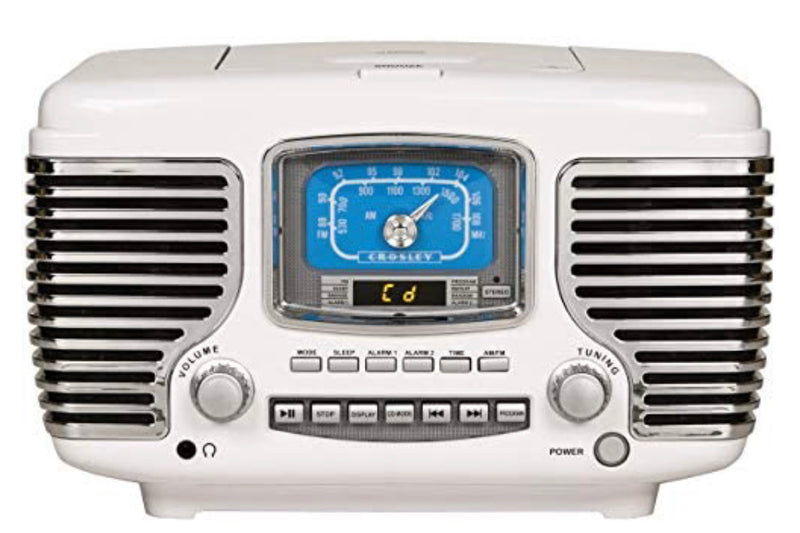 Crosley CR612B-WH Corsair Tabletop AM/FM Bluetooth Radio with CD Player and Dual Alarm Clock, White