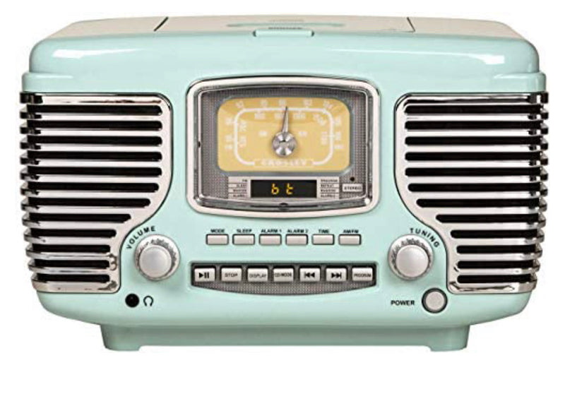 Crosley CR612B-AB Corsair Tabletop AM/FM Bluetooth Radio with CD Player and Dual Alarm Clock, Aqua Blue