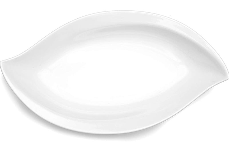 Q Squared Small Petal Serving Platter, BPA-Free Shatterproof Melamine, 8-1/2 by 15-Inches, White