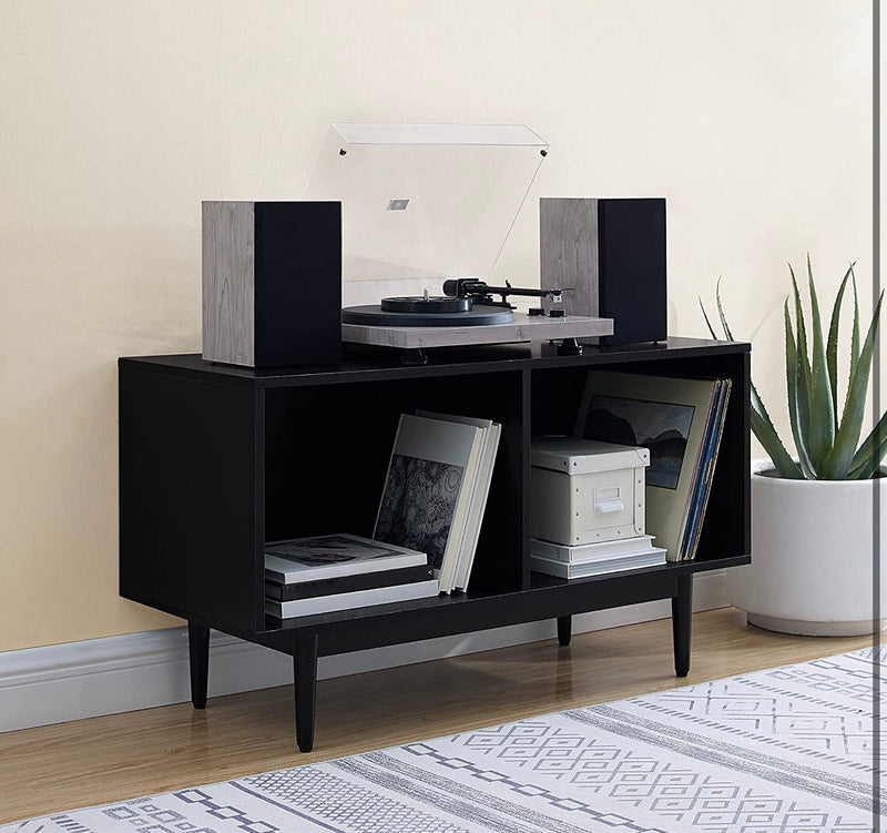 Crosley Furniture Liam Medium Mid-Century Record Storage Console Cabinet, Black