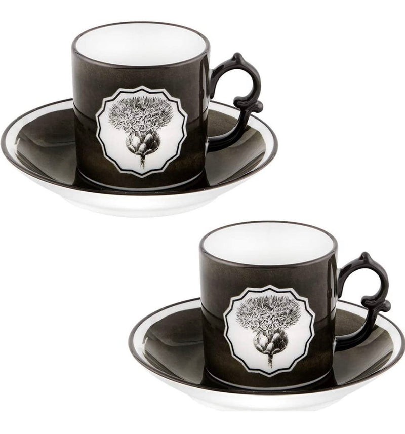 Vista Alegre Herbariae Set of 2 Coffee Cup & Saucer, Black by Christian Lacroix
