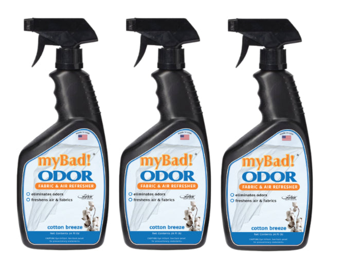my Bad! Odor Eliminator 3 Pack - Spray 24 oz each, Fabric Refresher and Odor Eliminating. Smoke,  Food, Pet Smells