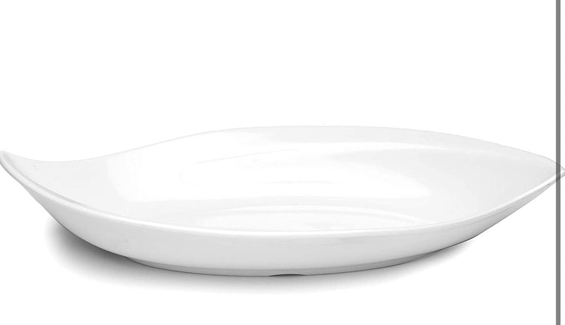 Q Squared Small Petal Serving Platter, BPA-Free Shatterproof Melamine, 8-1/2 by 15-Inches, White