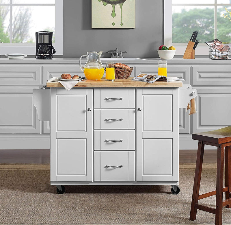 Home Outfitters Kitchen Cart with Natural Top, White