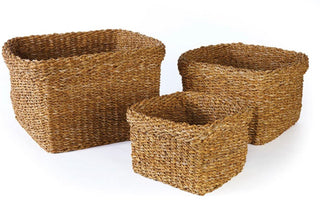 Seagrass Square Baskets with Cuffs, Set of 3