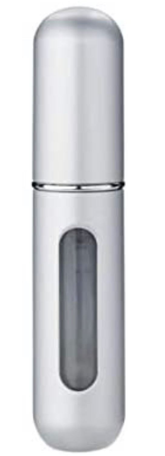 Funky Rico Dan Adora Portable Mini Perfume Atomizer Refillable Bottle Spray – Travel Size Aluminum Leak-Proof Bottle with 5 ML Capacity for Perfume Liquids, Body Mist or After Shave - Silver