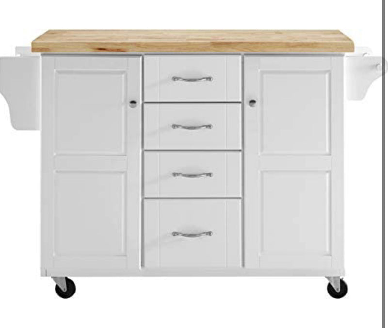 Crosley Furniture Elliot Kitchen Cart with Natural Top, White