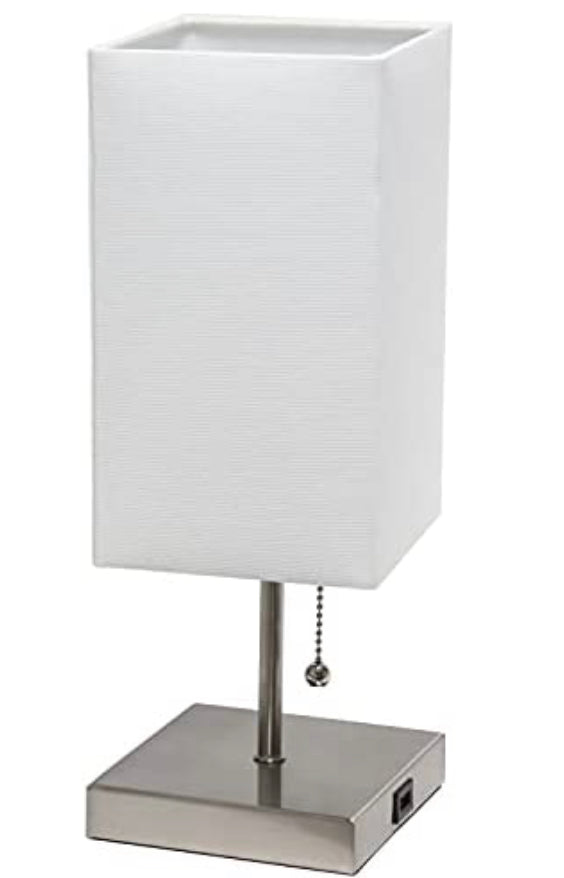 Simple Designs LT1087-WHT Table Lamp, Brushed Nickel Base/White Shade