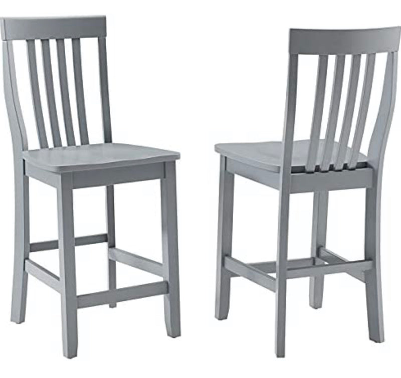 Crosley Furniture School House 24" Wooden Counter Stool in Gray (Set of 2)