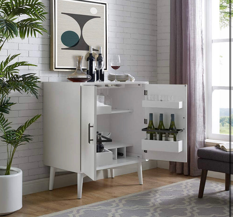 Crosley Furniture Landon Mid-Century Modern Bar Cabinet, White