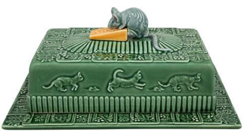 Bordallo Pinheiro Cheese Tray Mouse with Lid Pattern, Green/Natural