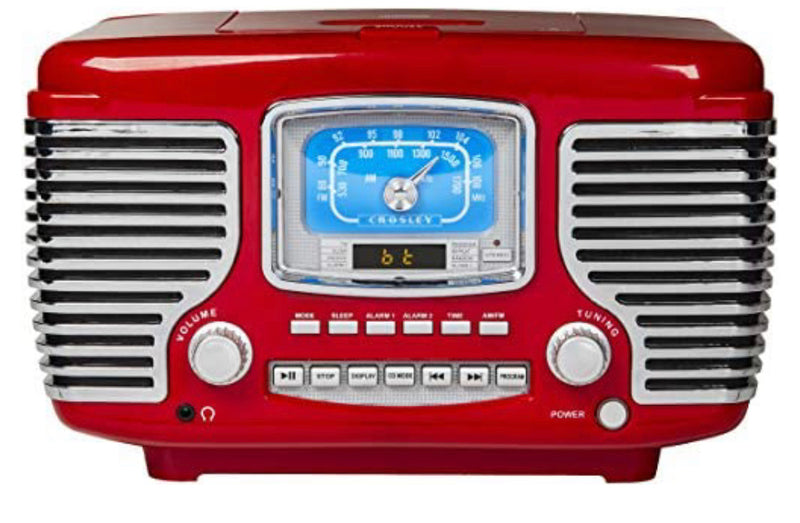 Crosley Corsair Tabletop Am/FM Bluetooth Radio with CD Player and Dual Alarm Clock, Red
