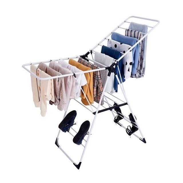 White Portable Laundry Clothes Storage Drying Rack Folding Hanger Stand