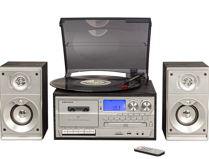 Crosley Eclipse 3-Speed Turntable with Bluetooth, AM/FM Radio, CD/Cassette Player, USB, SD Card Reader, Aux-in