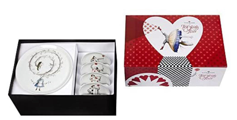 Set Small Footed Cake Plate & 4 Small Plates (Gift Box) - Tea With Alice