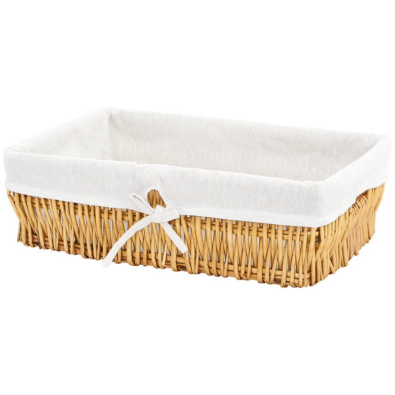 Set of Three Vertical Willow Storage Baskets - Thick Poly Cotton Liners, Warm Oak