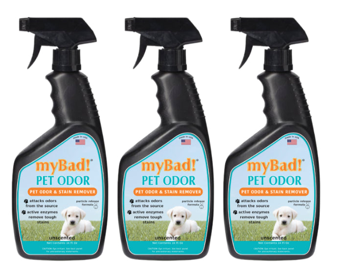 my Bad! Pet Stain & Odor Eliminator 3 Pack - Spray 24 oz each, Eliminates Pet Odor and Stains
