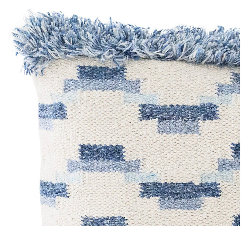 Anaya Blue Fringe Geometric Wool-Blend Pillow