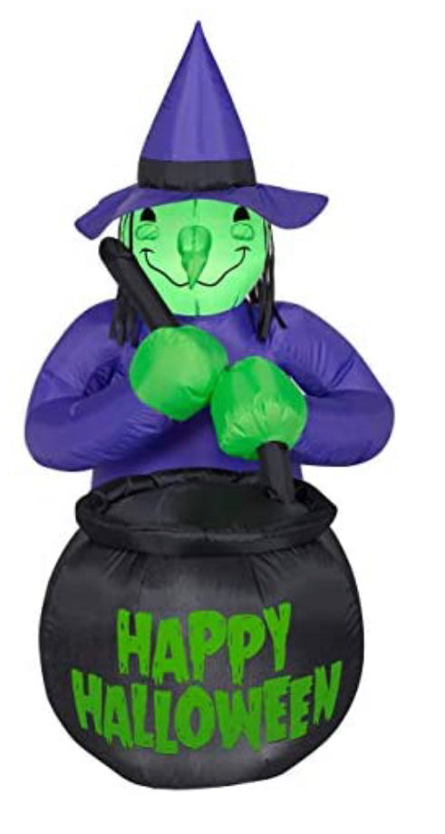 Gemmy Inflatable Witch with Caldron Happy Halloween Decorations for Lawn