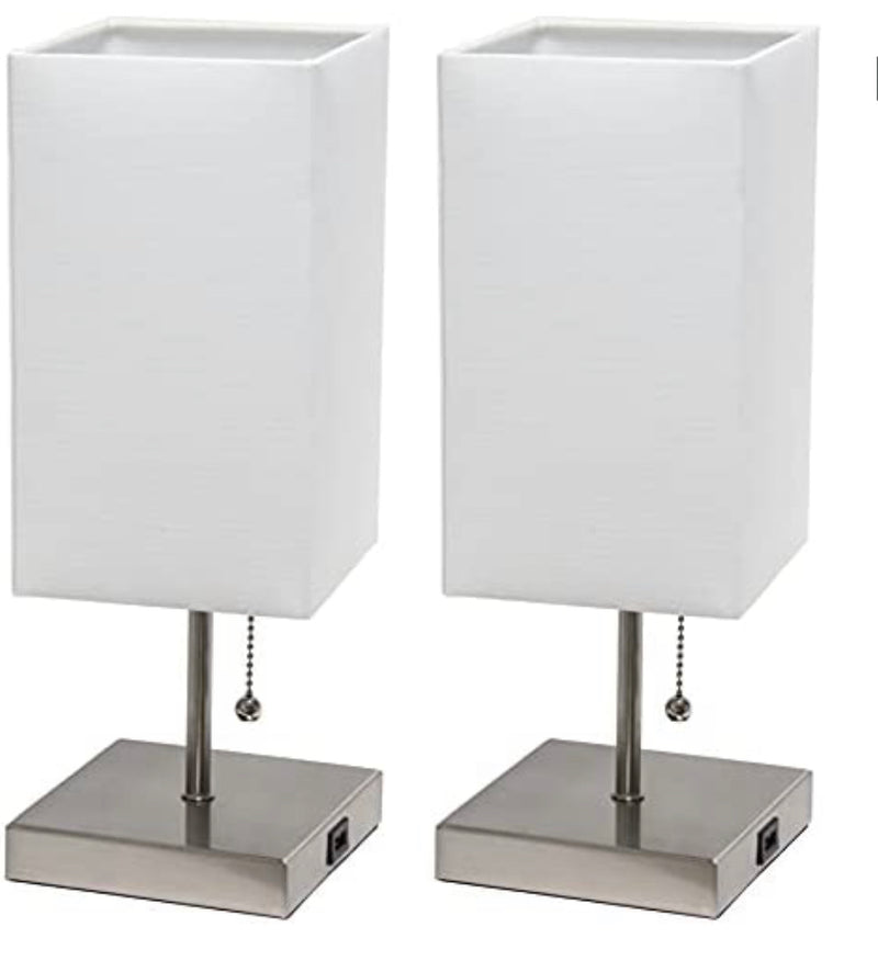 Simple Designs LC2003-WHT-2PK Lamp Set, Brushed Steel/White