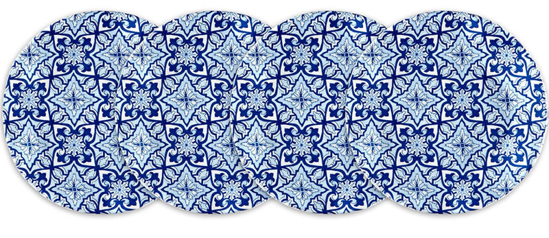 Q Squared Talavera in Azul BPA-Free Melamine Appetizer Plate, 5-1/2 Inches, Set of 4, Blue and White