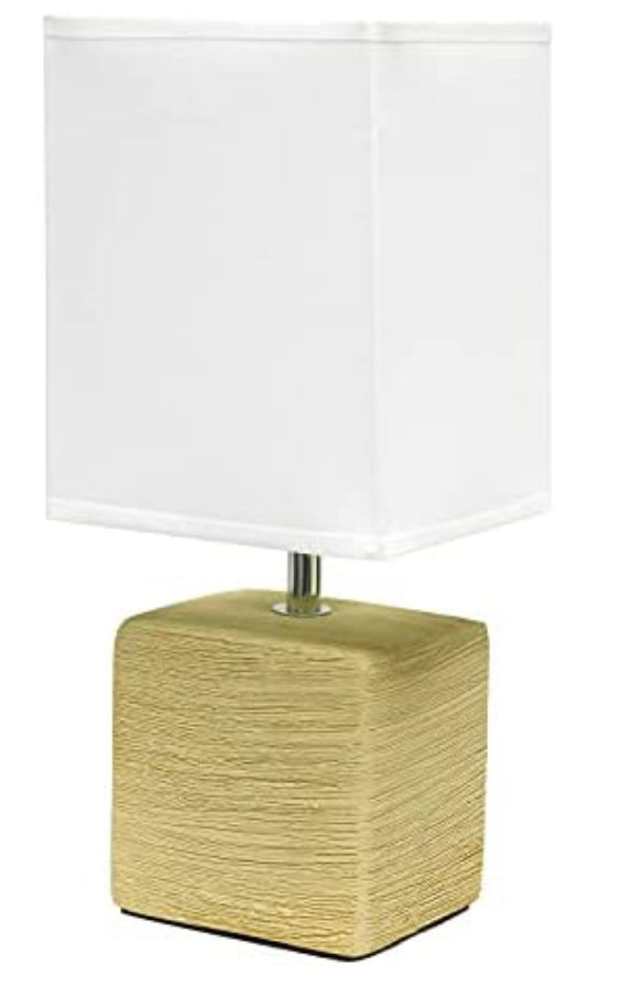 Simple Designs LT2072-BGE Petite Faux Stone Fabric, Beige with White Shade Table Lamp