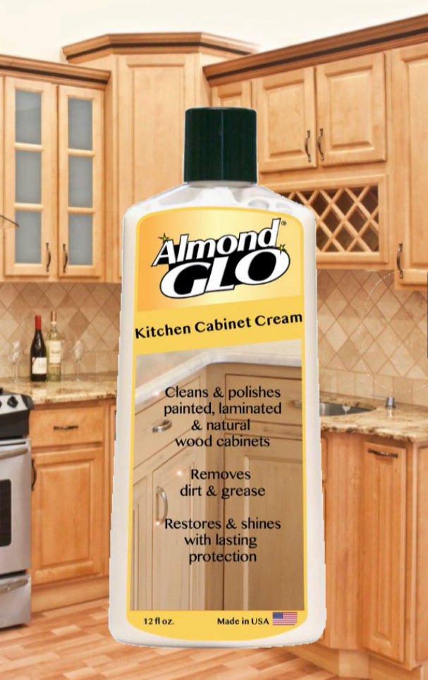 Almond Glo Kitchen Cabinet Cream, 12 oz- Multisurface Wood Cleaner and Polish Furniture Quick Shine Restorer Protector Kitchen Cabinets Surface Cleaner