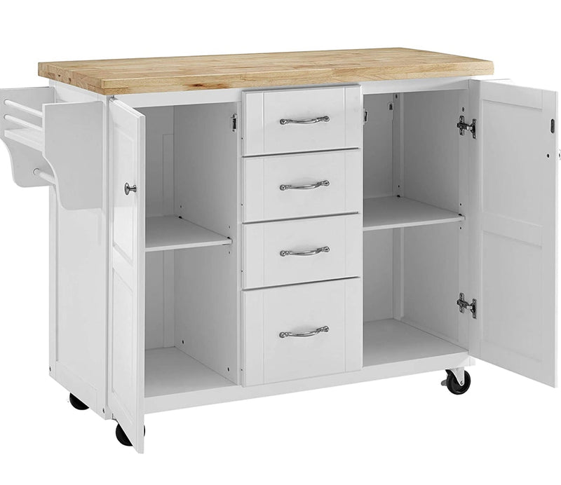 Home Outfitters Kitchen Cart with Natural Top, White